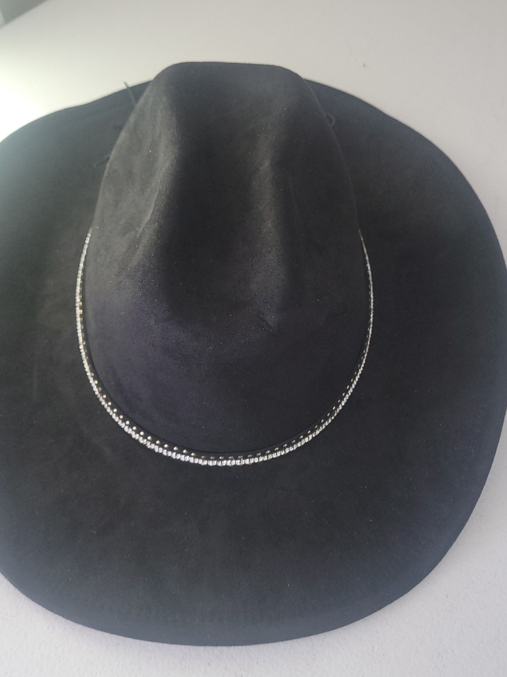 Fashion Nova Black Wide-Brim Fedora Hat with Rhinestone Band